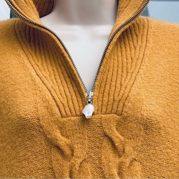 WE ARE SUNDAYS Half Zip Knit Wool Sweater Mock Turtleneck Pearl Accent - Picture 5 of 7
